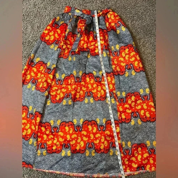 Maxi long SKIRT BLACK RED TELLOW PRINT BELTED SIZE SMALL - Picture 6 of 12